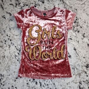 Dream Girl Pink Velvet Girls Run the World Tee Girls Sz 4 Top